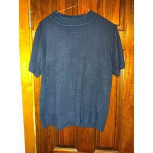 Sag Harbor Black Short Sleeve Knit Mock Neck Sweater Top Large